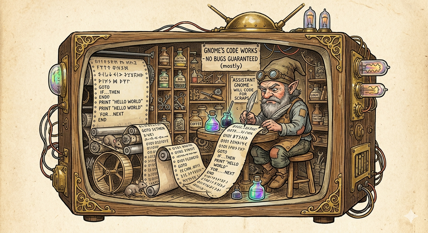A gnome writing code